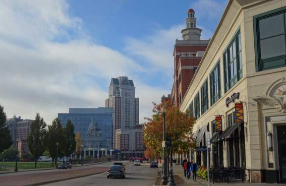 Providence RI street near Providence Place Mall